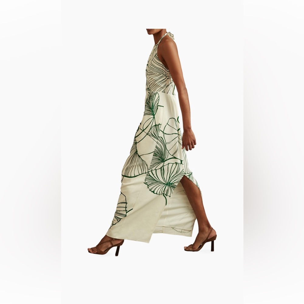 Reiss Lexi Shell halter dress -Elegant Green Leaf Print Maxi Dress. NWT - Picture 2 of 6